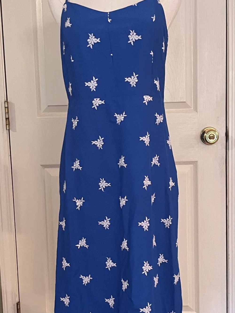 NWT Classic J.Crew Style Embroidered Cotton Midi Slip Dress Blue White Floral